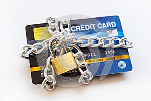 Credit Card with chain and padlock, secure trading concept