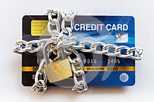 Credit Card with chain and padlock, secure trading concept