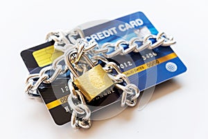 Credit Card with chain and padlock, secure trading concept