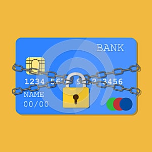Credit card with chains and pad lock