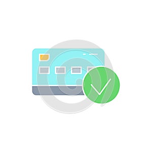 Credit card with check mark, best choice, approved payment white outline icon. Shopping, online banking, finance symbol