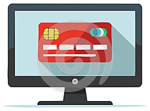 Credit card on a computer screen digital payment online banking concept