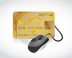 Credit card connected to a mouse. illustration