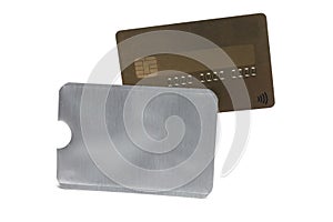 credit card cover RFID chip white background