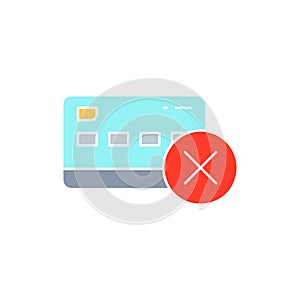 Credit card with cross marks, rejected payment white outline icon. Shopping, online banking, finance symbol design.