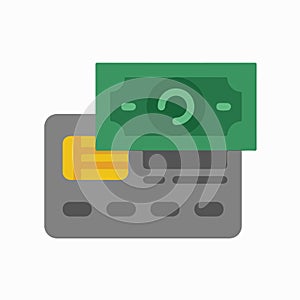 Credit Card Debit Card and Money Bill Icon Symbol Illustration in Flat and Modern Style available for your designs