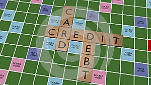 Credit card debt crossword on fake scrabble board