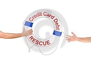 Credit Card Debt Rescue life buoy ring and hands photo