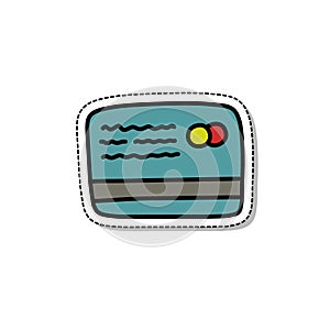 Credit card doodle icon, vector sticker illustration