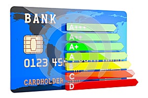 Credit card with energy efficiency chart, 3D rendering isolated