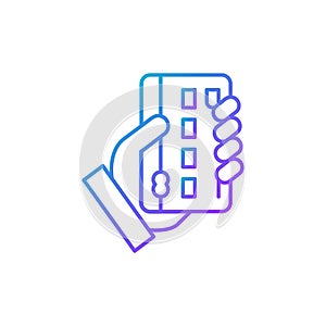 Credit card with hand, credit card payment gradient lineal icon. Shopping, online banking, finance symbol design.