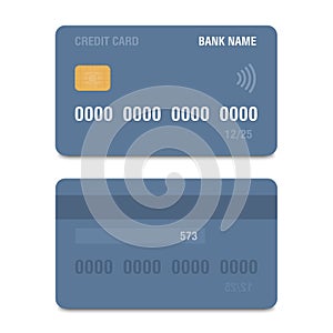 Credit card icon front and back. Realistic credit card with blank surface for you design. Business and finance concept
