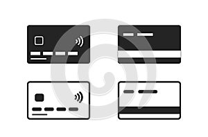 Credit card icon set. front side and back side. financial and banking symbol