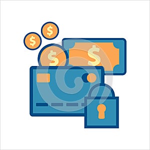 Credit card icon vector. credit card with security lock icon .flat design style payment icon vector concept