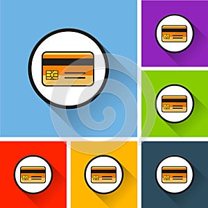 Credit card icons with long shadow