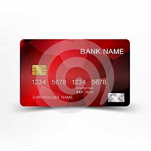 Credit card. With inspiration from the abstract.  Black and red on the white background. Glossy plastic style.