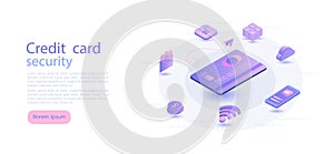 Credit card isometric. Digital money market, finance and trading. web design, banner and presentation. Isometric vector