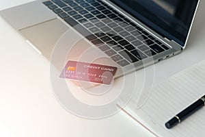 Credit card on Laptop computer payment for purchases from online stores and online shopping. Concept of internet purchase