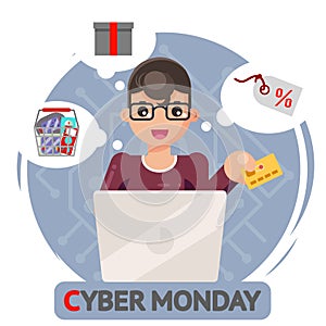 Credit card laptop online shopping cyber monday sale design vector illustration