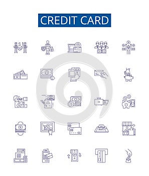 Credit card line icons signs set. Design collection of Card, Credit, Debit, Bank, Plastic, Finance, PIN, Visa outline