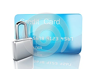 Credit Card and lock.safe banking concept on white background