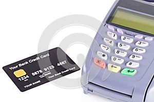 Credit card machine on white