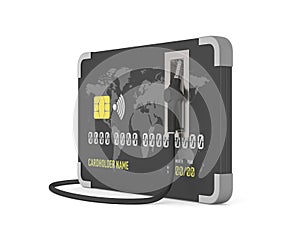 Credit card and nozzle fuel on white background. Isolated 3D illustration