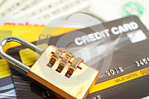 Credit card for online shopping, security finance business concept