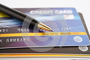 Credit card for online shopping, security finance business concept