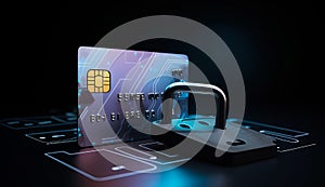 Credit card and padlock on computer keyboard