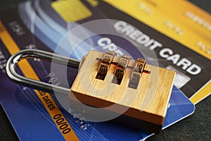 Credit card with password key lock, security finance business concept