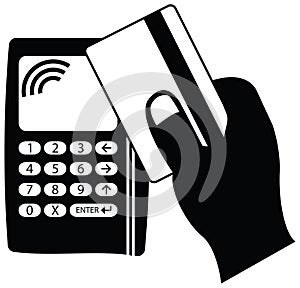 Credit card payment device, buy and sell products digital icon.