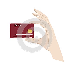Credit card payment, hand with credit card on white background, vector illustration