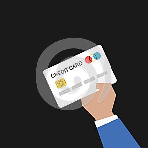 Credit card payment sign. Hand holding digital cash. Payment options. Colourful vector illustration. Money transaction. Banking.