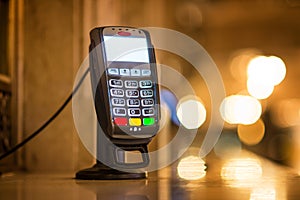 Credit Card payment Terminal at ticket office at Grand Central railway station in New York city