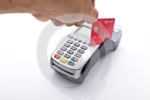 Credit card and pos terminal on white