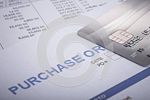 Credit card on purchase order in the office. For financial or bu