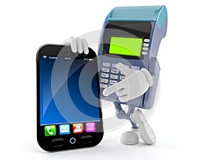 Credit card reader character with smart phone