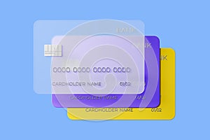 Credit card in row with cardholder name and number