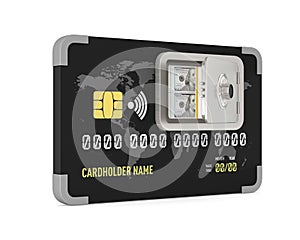credit card with safe on white background. Isolated 3D illustration
