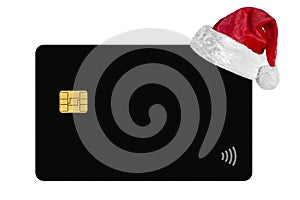 a credit card with a Santa Claus hat for Christmas on the white backgrounds