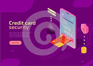 Credit card security isometric landing page