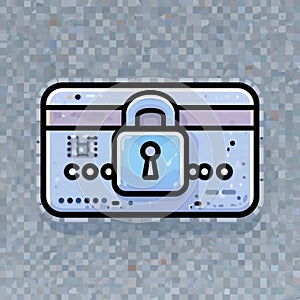 Credit card with security padlock icon isolated on transparent background
