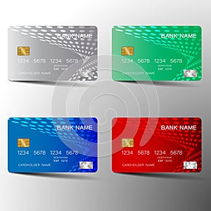 Credit card set . With inspiration from the abstract. Blue red and green color on white background.