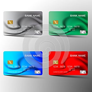 Credit card set . With inspiration from the abstract. Blue red and green color on white background. Vector illustration.