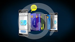 Credit card into smartphone, concept of mobile payment, select main mobile credit card.