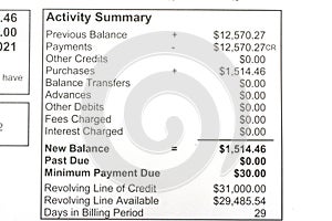 Credit card statement close up