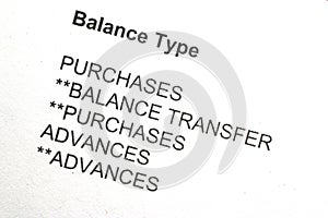 Credit card statement close up