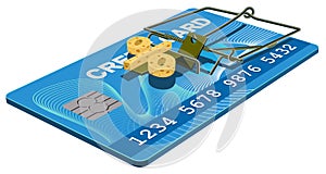 Credit card trap. Bank interest free cheese in mousetrap