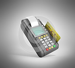 Credit Card trminal Machine 3D rendering on grey